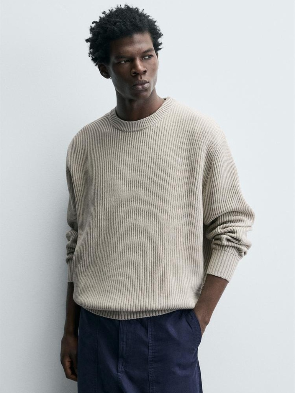 NWOT. Zara Light Grey Man Textured-Knit Sweater. Size XL.